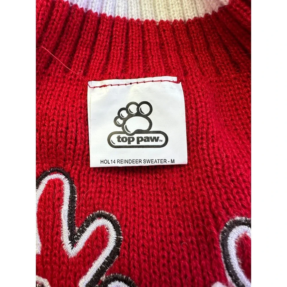 Top Paw Dog Sweater M Red Reindeer Christmas Knit Pullover Holiday‎ Winter Pet